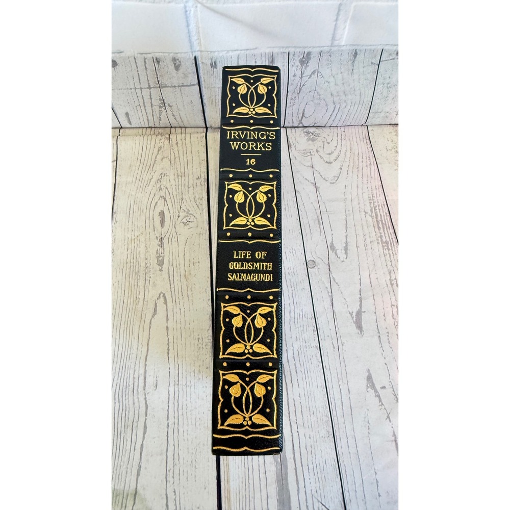 Washington Irving Works Vol 16 Life of Goldsmith Salmagundi Leather Marbled Book